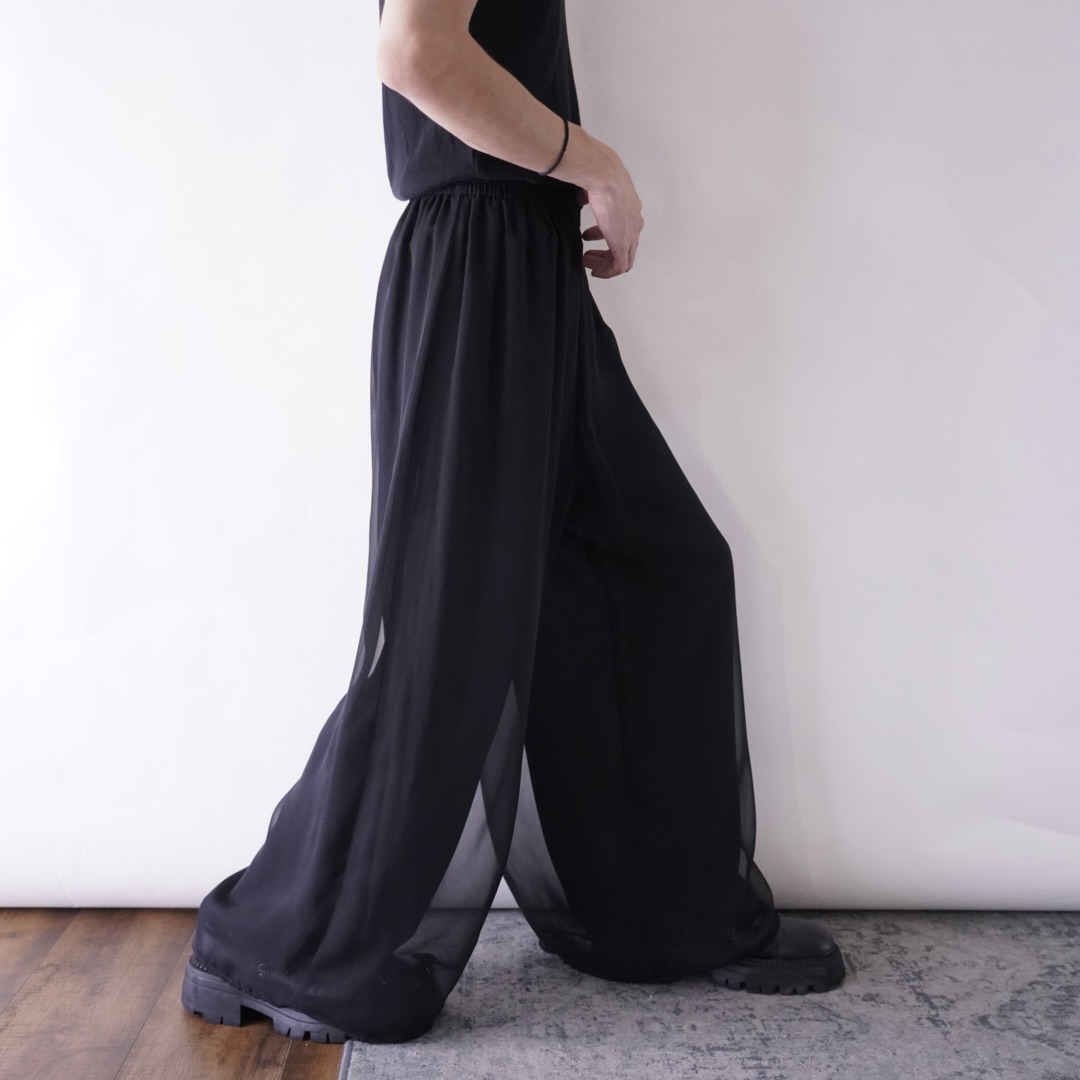 black see-through layer wide pants
