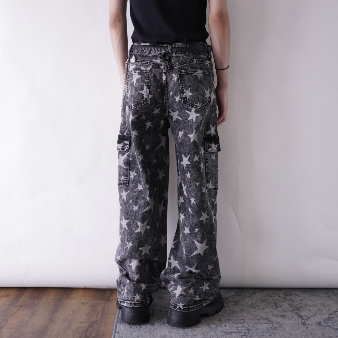 "ジョニィ風" star fade black baggy denim cargo pants