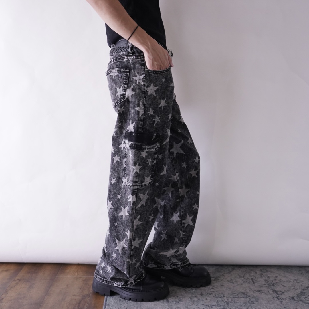 "ジョニィ風" star fade black baggy denim cargo pants