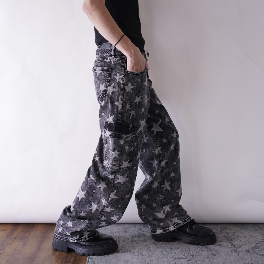 "ジョニィ風" star fade black baggy denim cargo pants