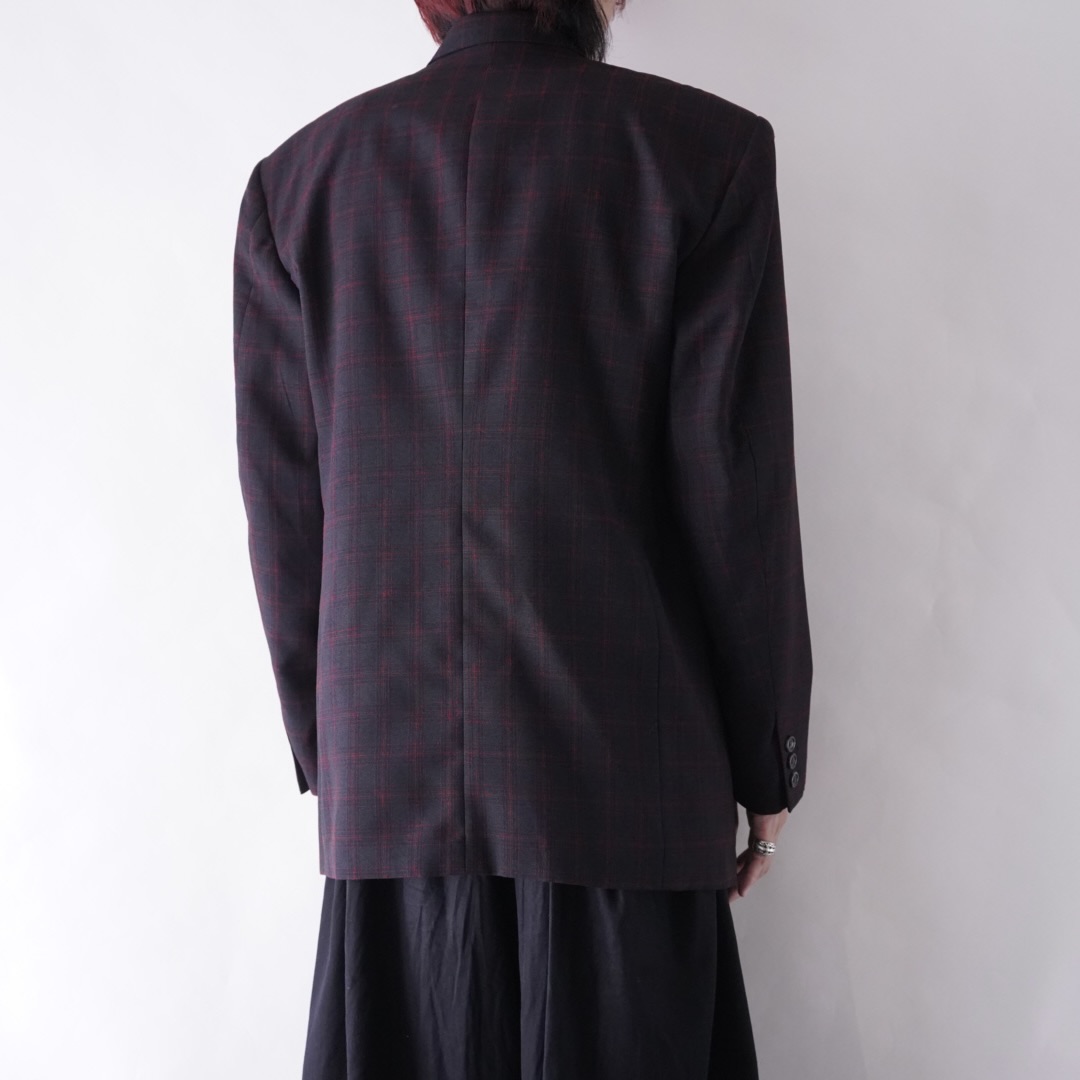 black × red check pattern double breasted tailored jacket