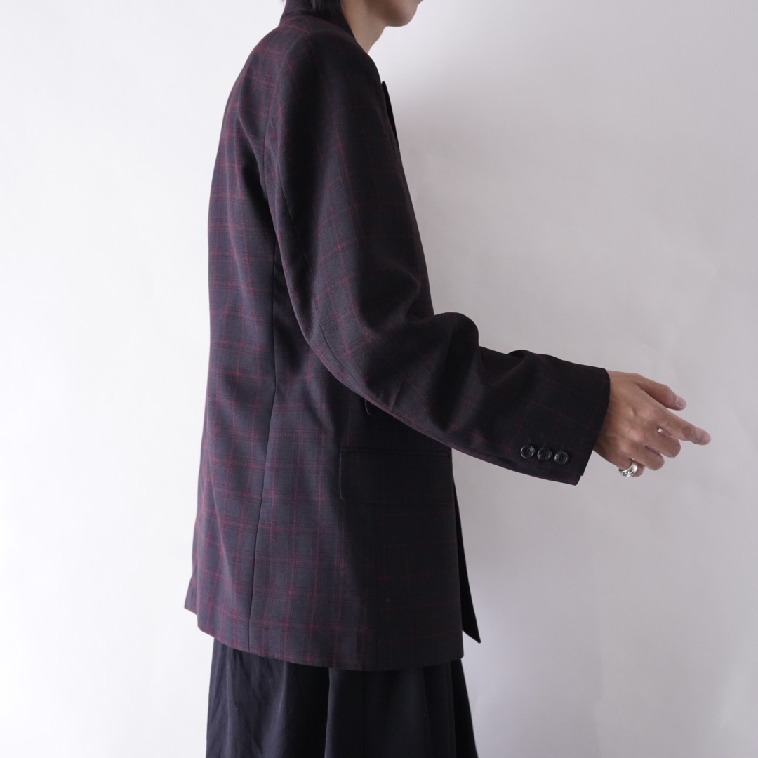 black × red check pattern double breasted tailored jacket