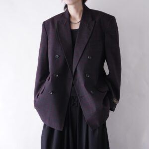 black × red check pattern double breasted tailored jacket