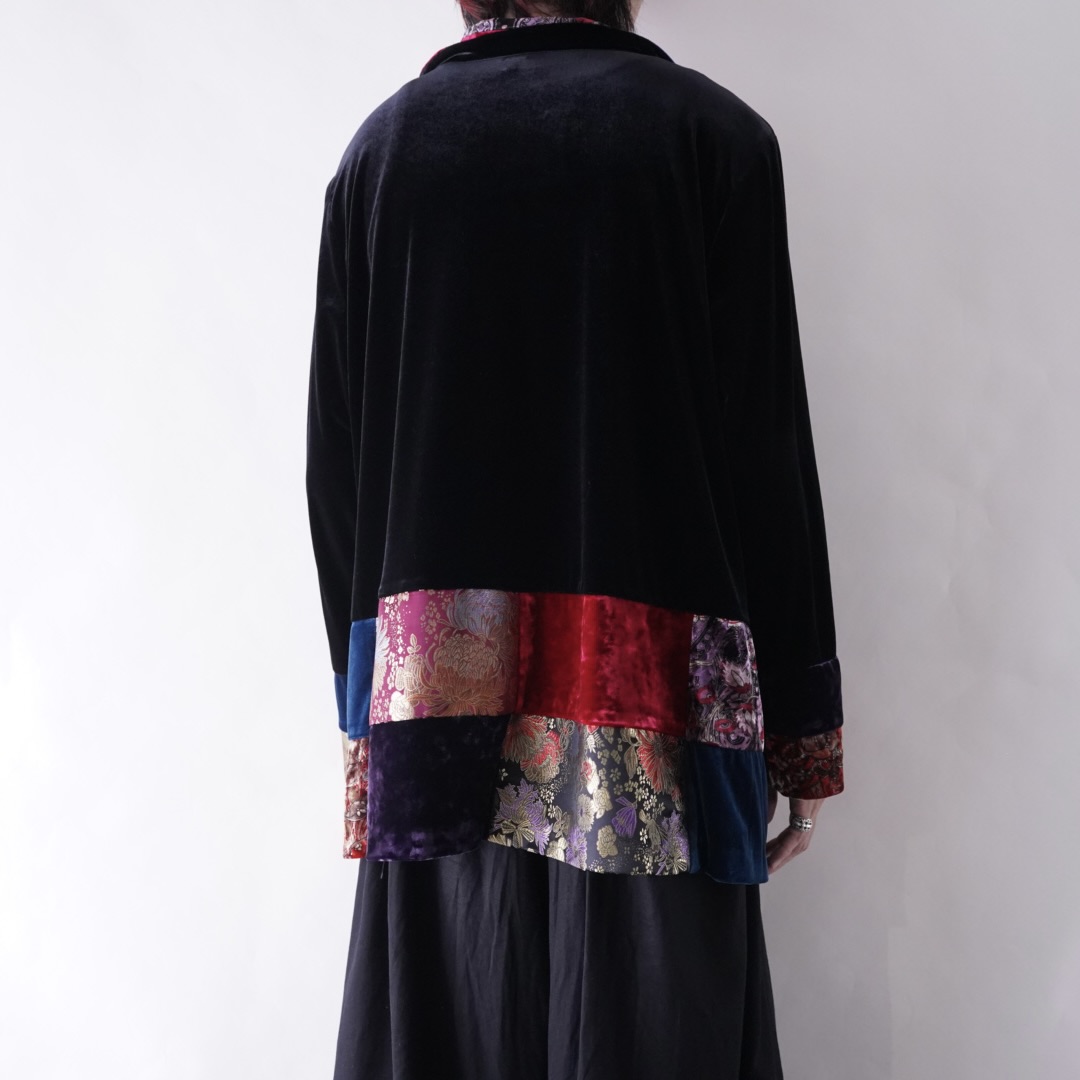 velours × glossy switching design shirt