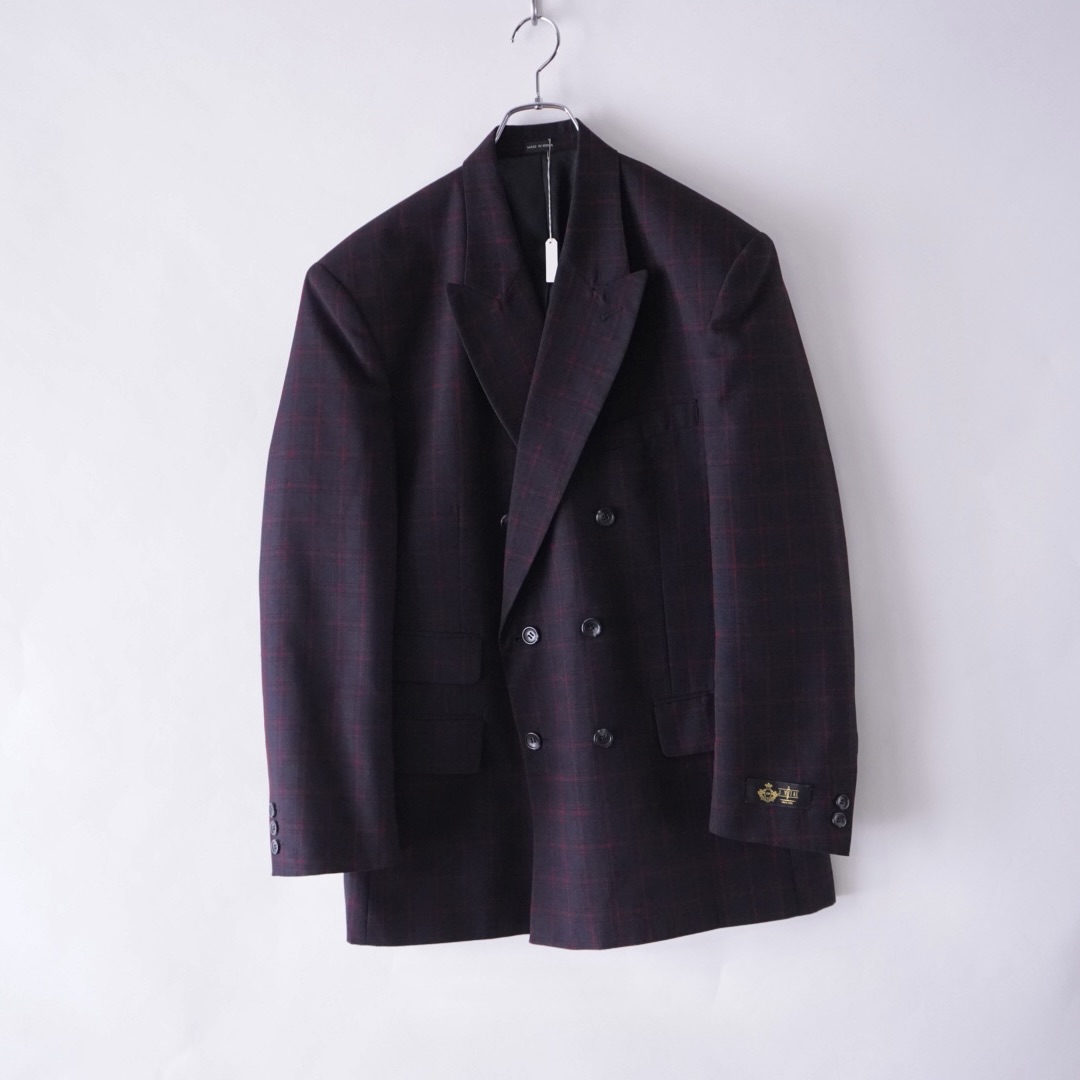 black × red check pattern double breasted tailored jacket