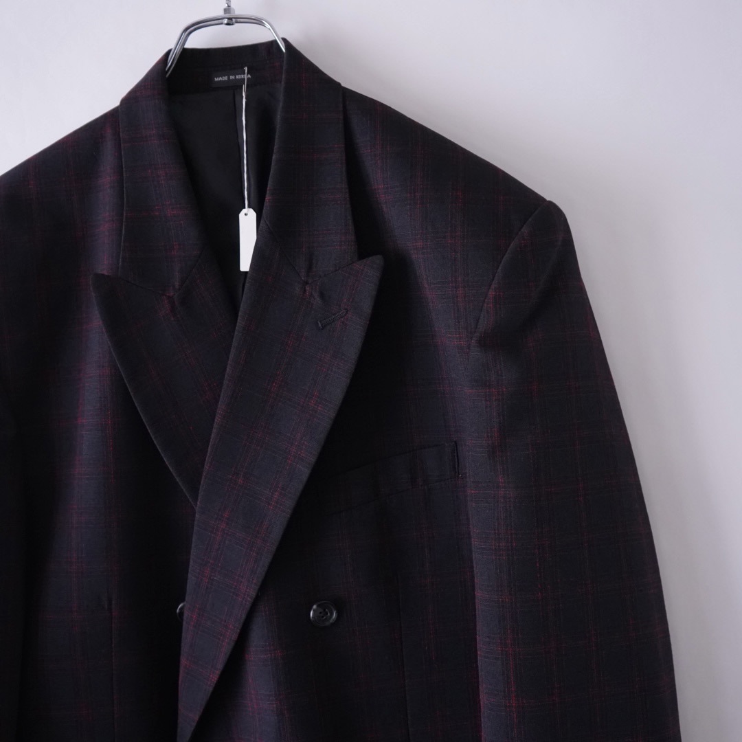 black × red check pattern double breasted tailored jacket