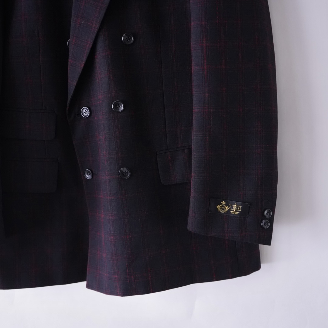 black × red check pattern double breasted tailored jacket