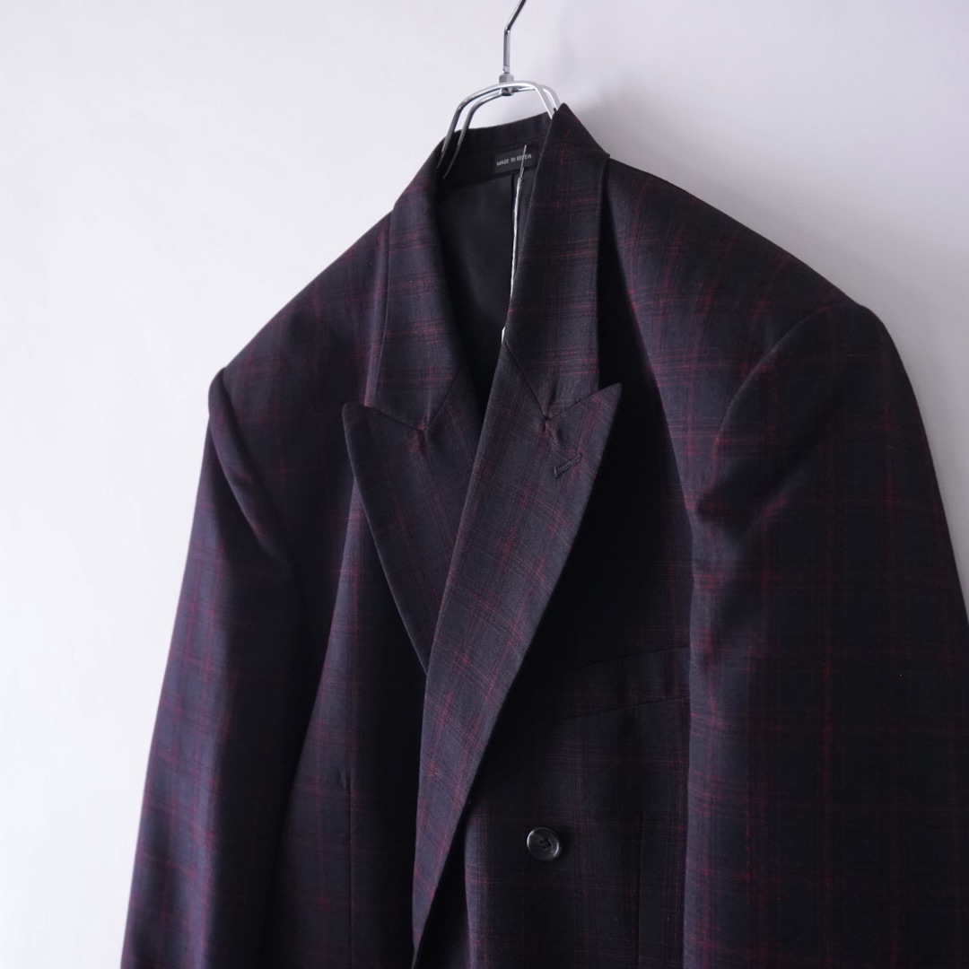 black × red check pattern double breasted tailored jacket