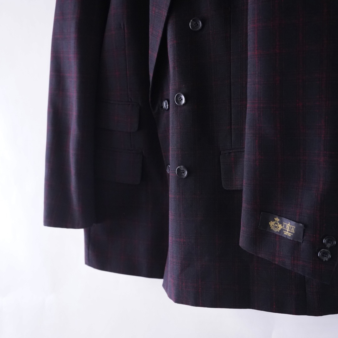 black × red check pattern double breasted tailored jacket