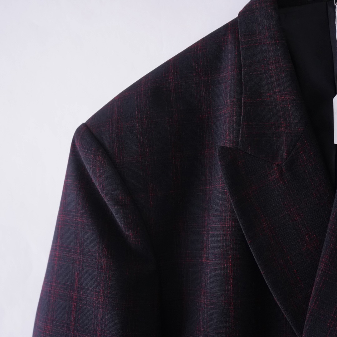 black × red check pattern double breasted tailored jacket