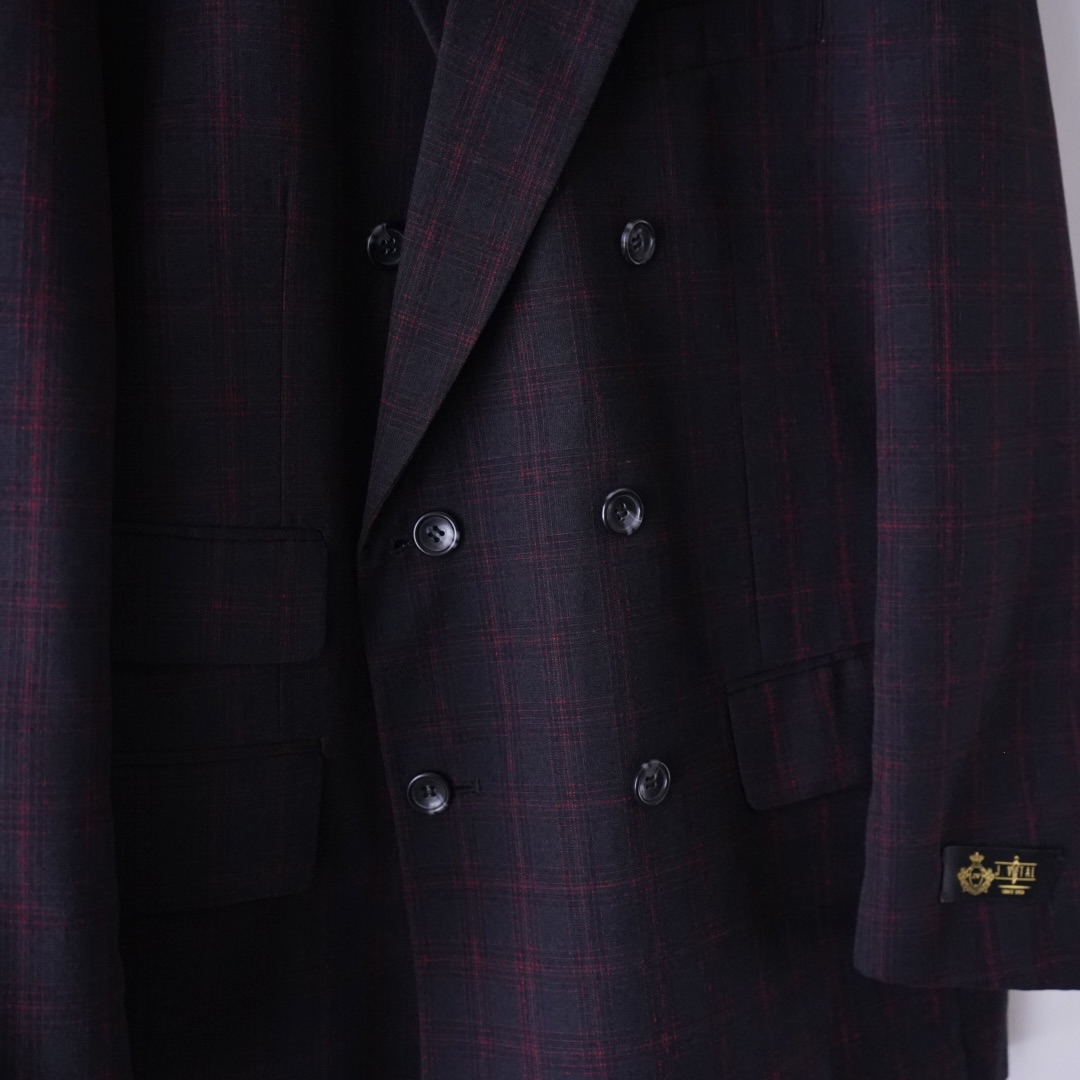 black × red check pattern double breasted tailored jacket