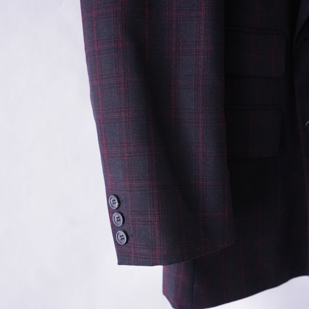 black × red check pattern double breasted tailored jacket