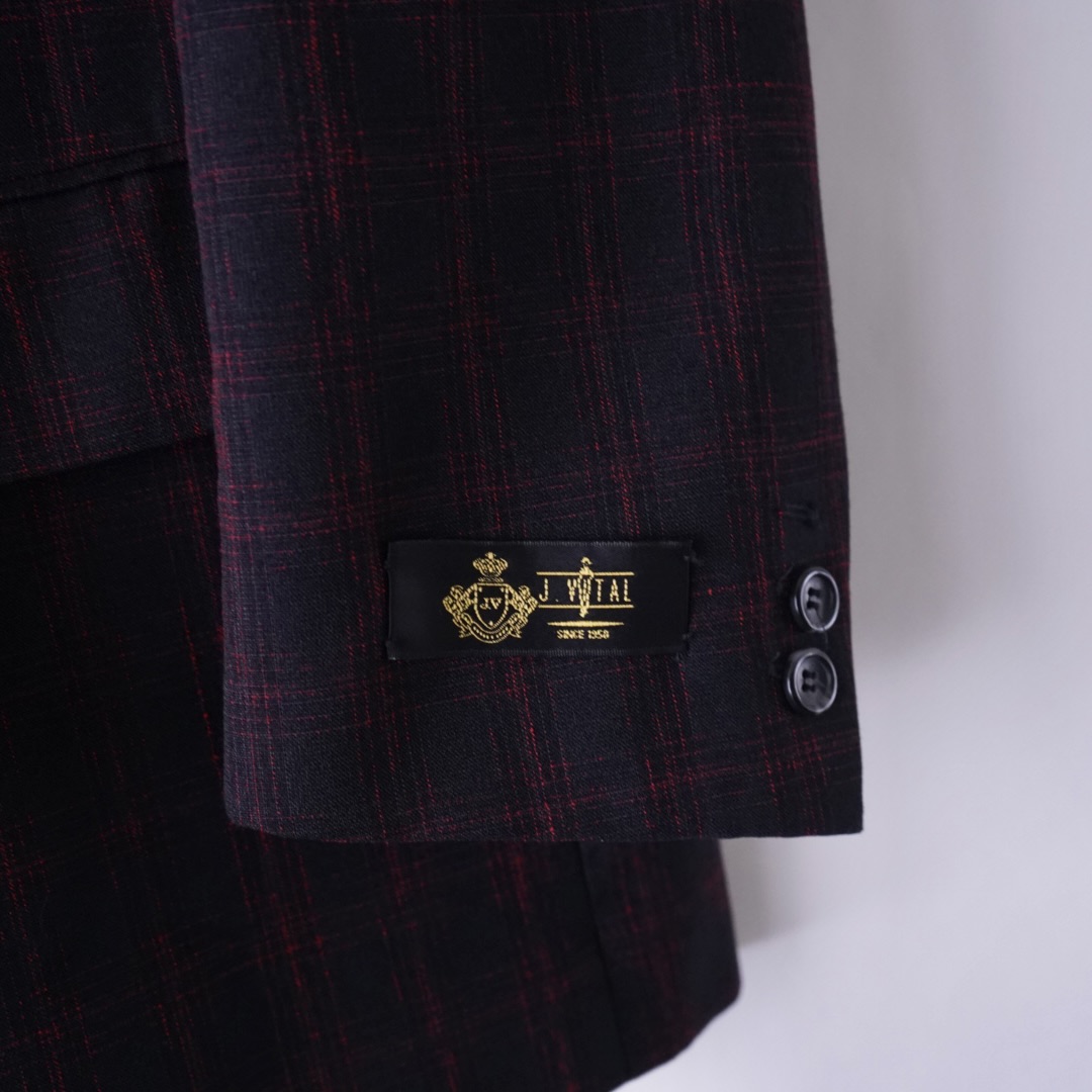 black × red check pattern double breasted tailored jacket