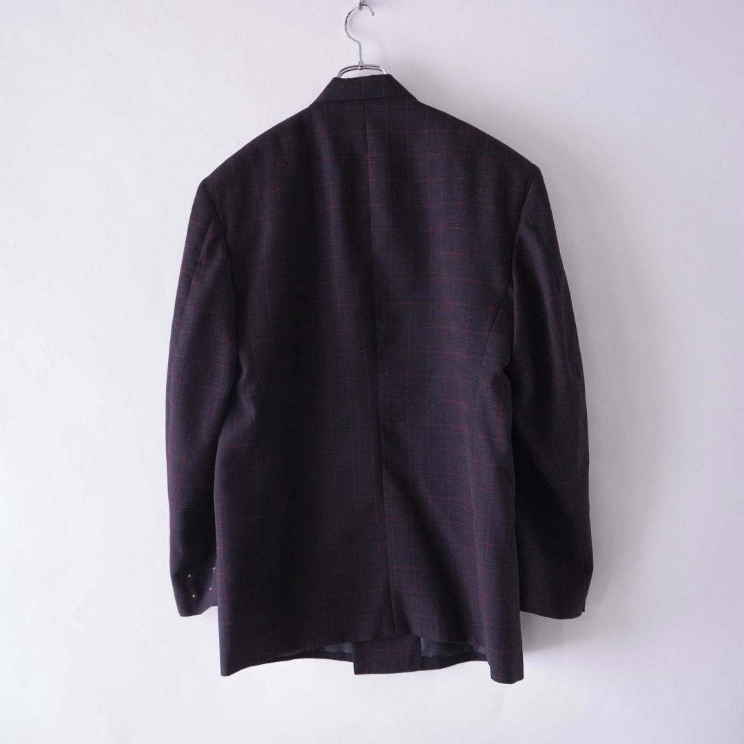 black × red check pattern double breasted tailored jacket