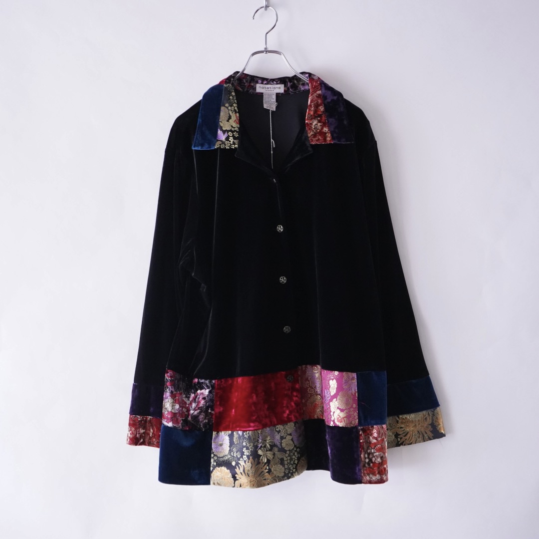 velours × glossy switching design shirt