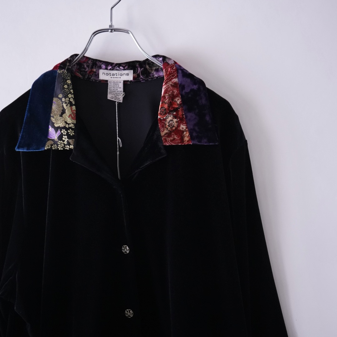 velours × glossy switching design shirt