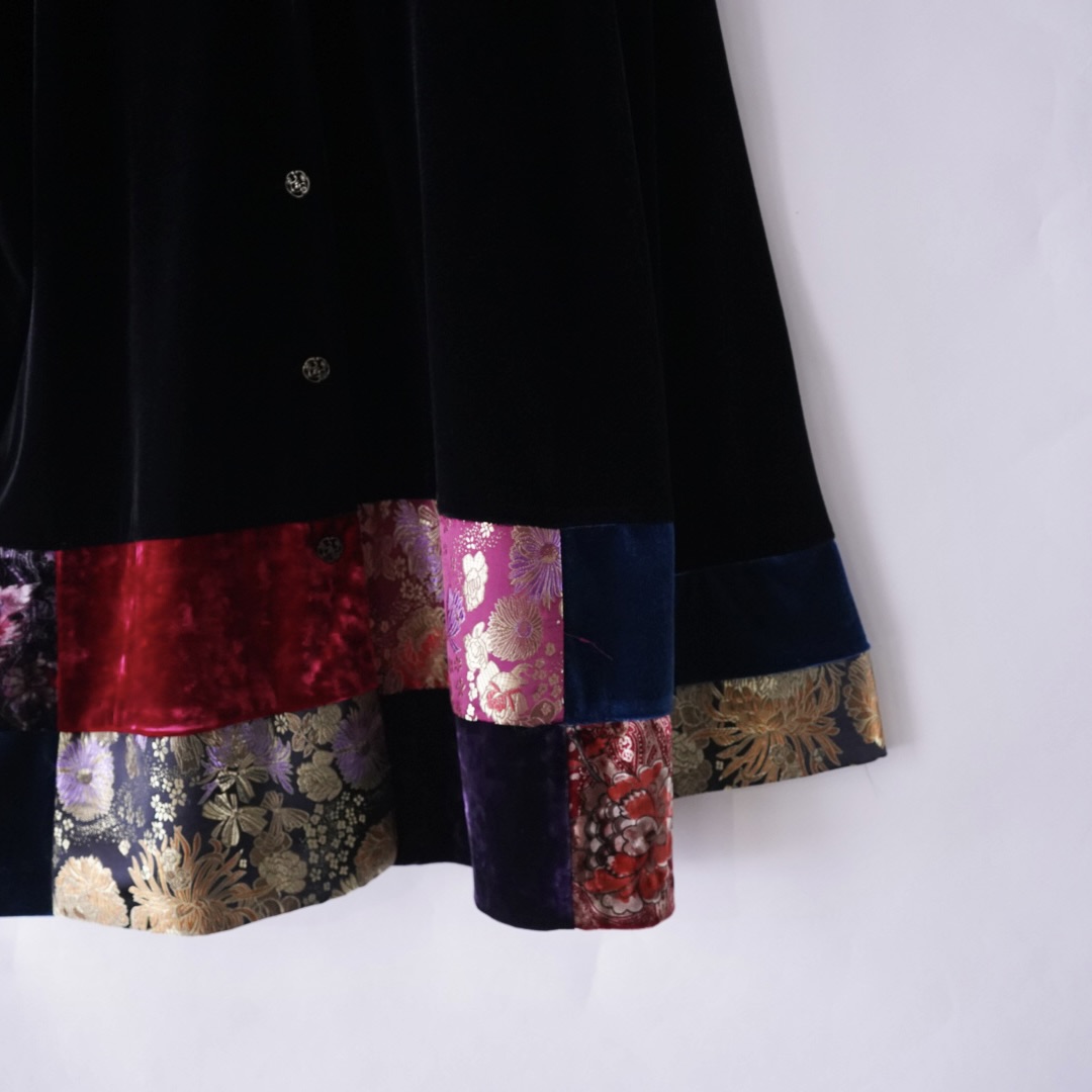 velours × glossy switching design shirt