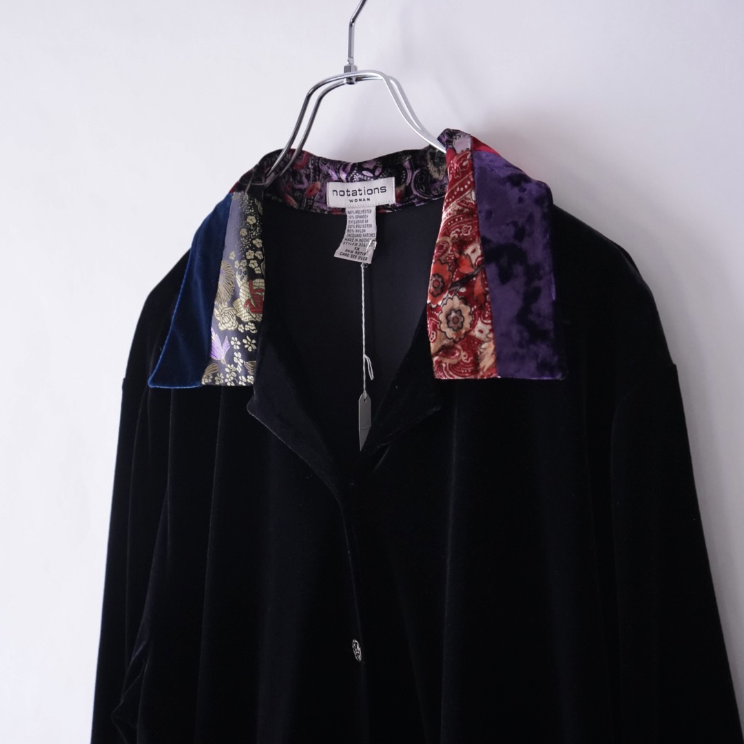 velours × glossy switching design shirt
