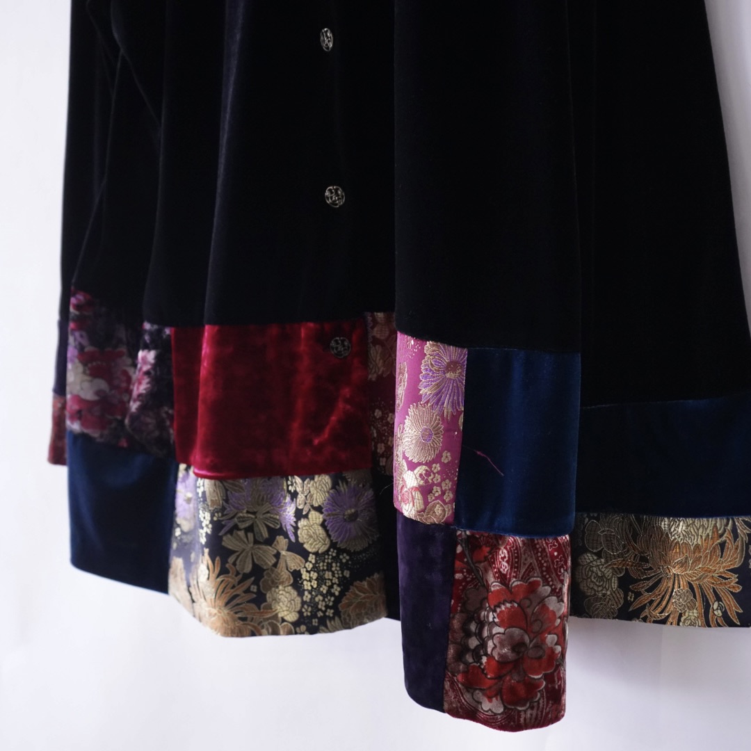 velours × glossy switching design shirt