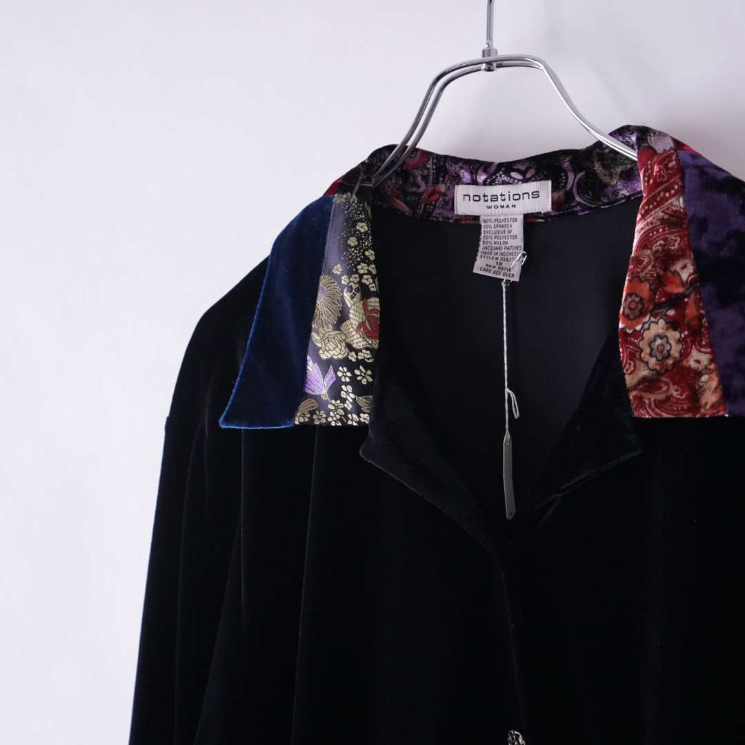 velours × glossy switching design shirt