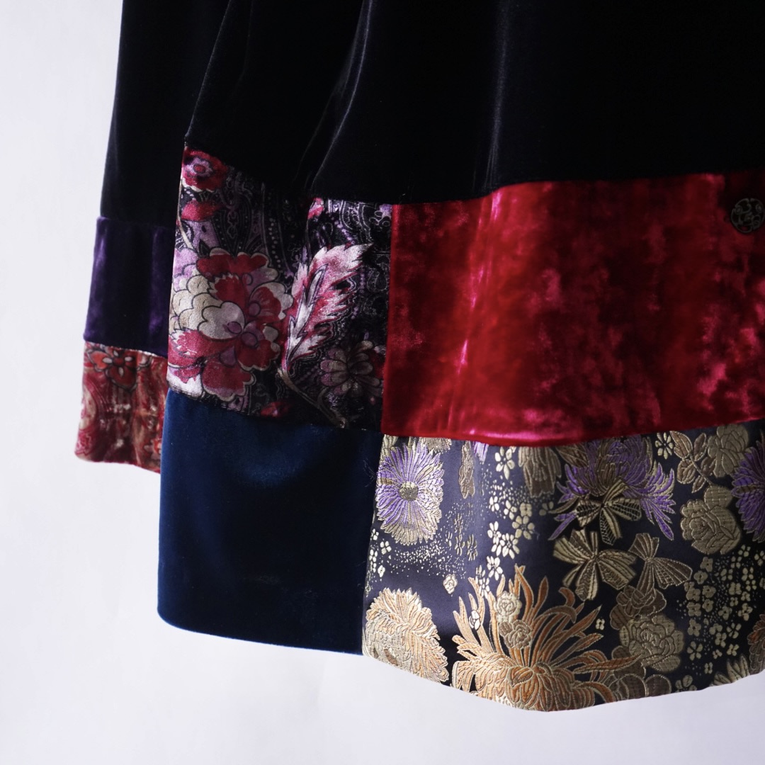 velours × glossy switching design shirt