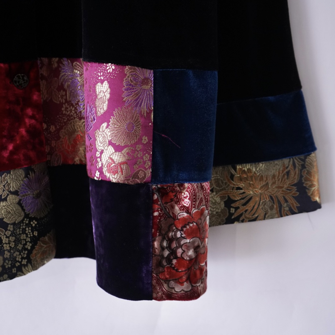 velours × glossy switching design shirt