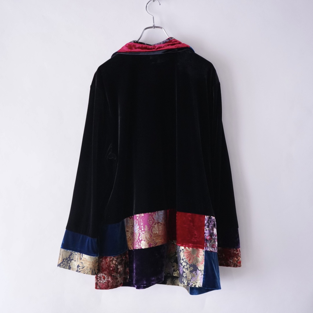 velours × glossy switching design shirt