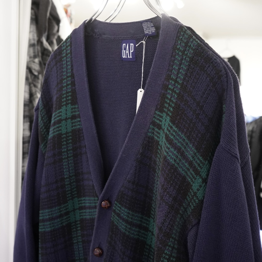old GAP check pattern loose cotton knit cardigan
