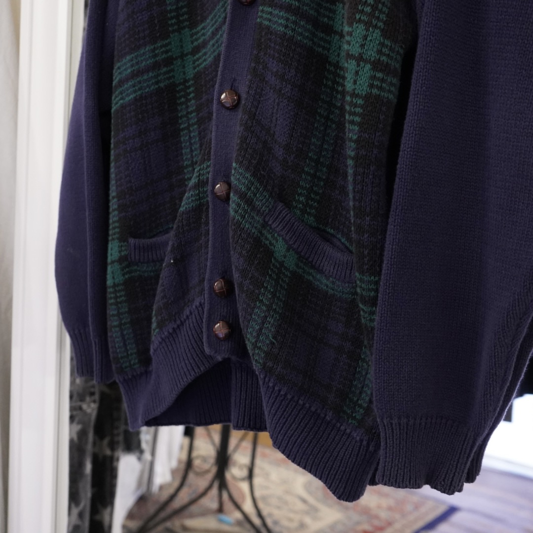 old GAP check pattern loose cotton knit cardigan