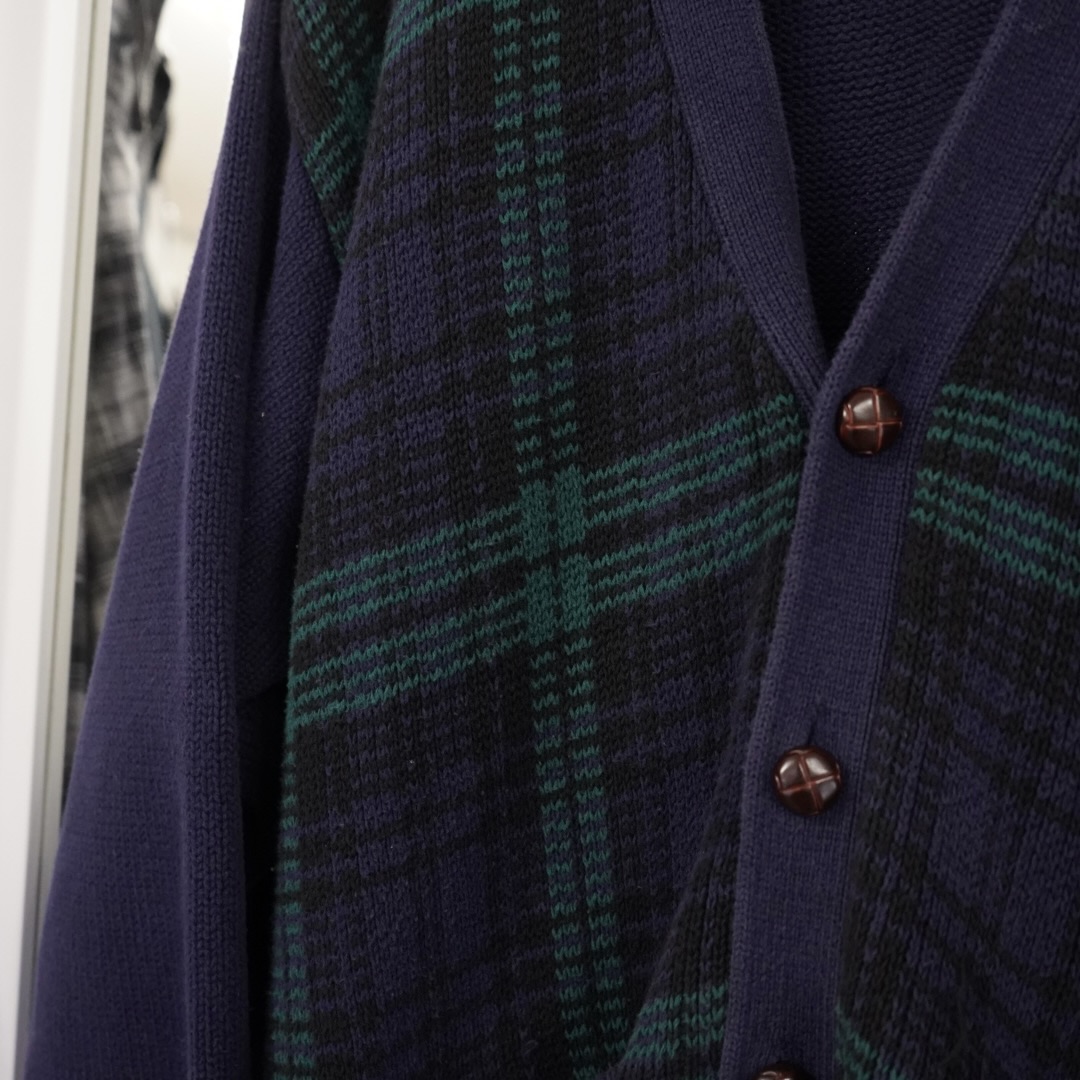 old GAP check pattern loose cotton knit cardigan