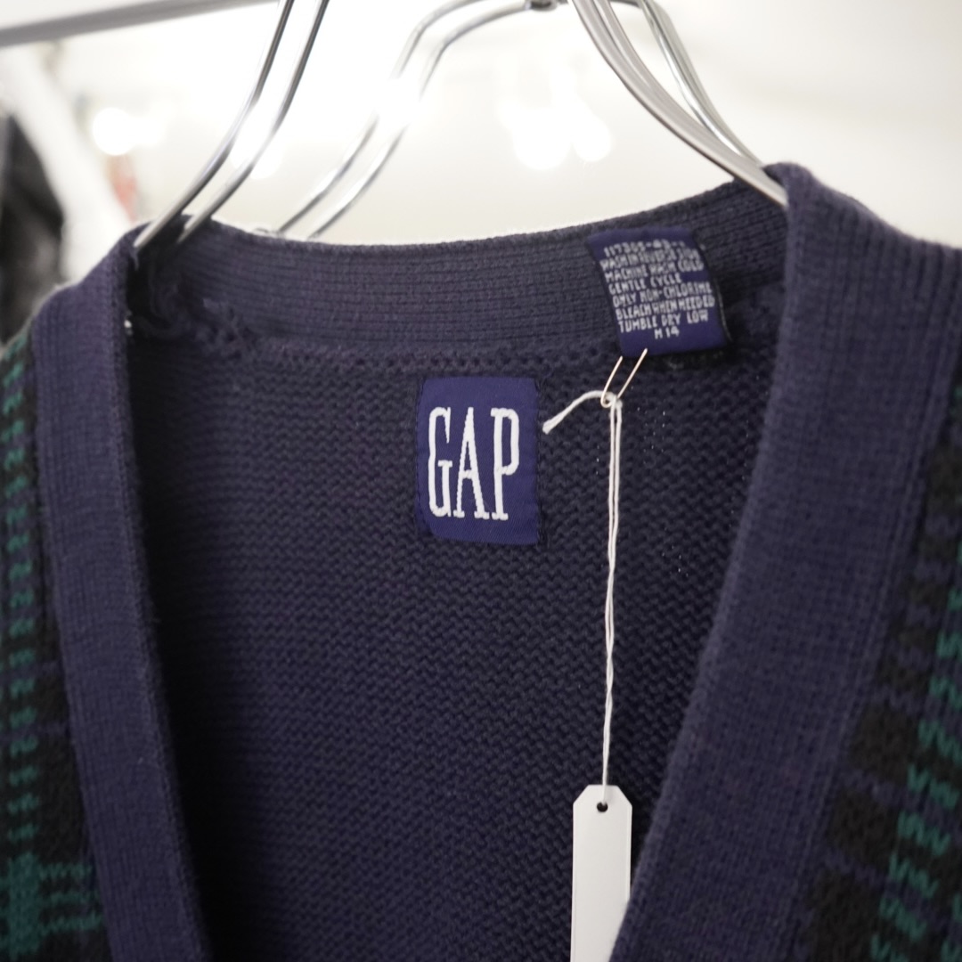 old GAP check pattern loose cotton knit cardigan