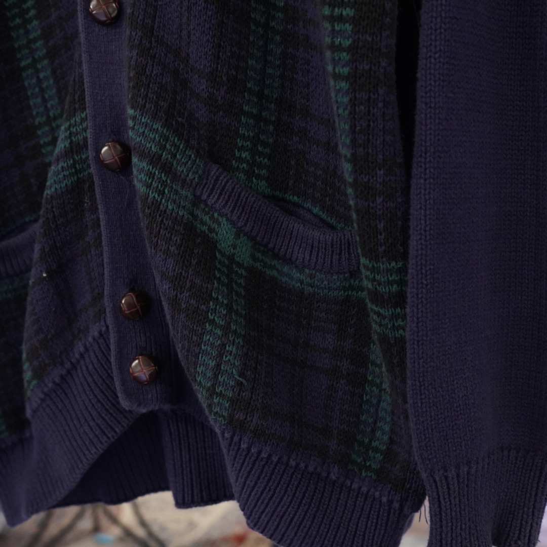 old GAP check pattern loose cotton knit cardigan